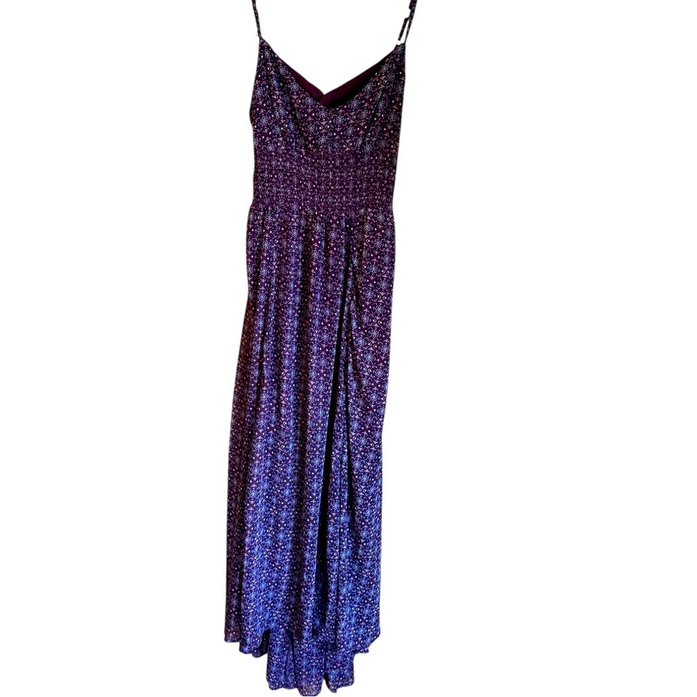 Women's Purple Floral Maxi Dress with Smocked Bodice